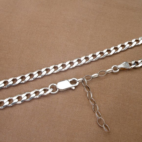 Real Italian Solid Sterling Silver Curb Chain Necklace with Extender Stamped 925 - Picture 2 of 7
